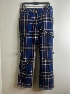 Lipservice Goth Punk Alt 90s Y2K Plaid Low Rise Pants Size Y Black Blue USA